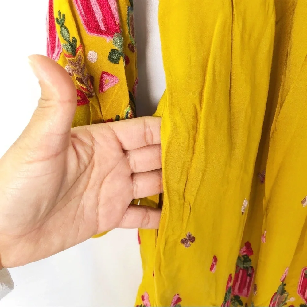 ANTHROPOLOGIE | FLOREAT RAELLA YELLOW EMBROIDERED DRESS LARGE - Picture 9 of 11